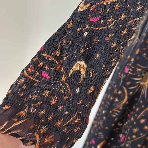 Farm Rio Leopard Sky Midi Dress w Smocked Bodice & Puffed Sleeve w MEASUREMENTS! - Picture 13 of 16